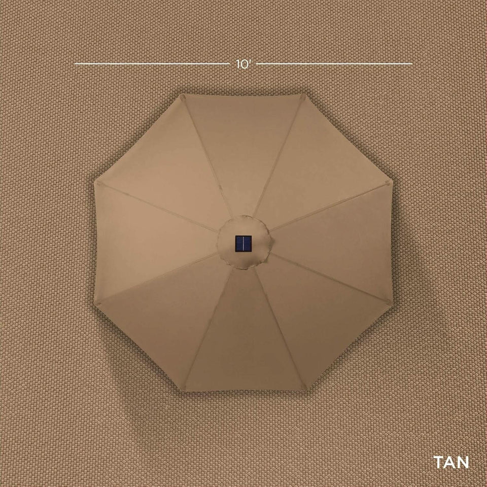 10 Ft Solar LED Patio Umbrella With Tilt Adjustment And UV Resistant Fabric All Weather Use