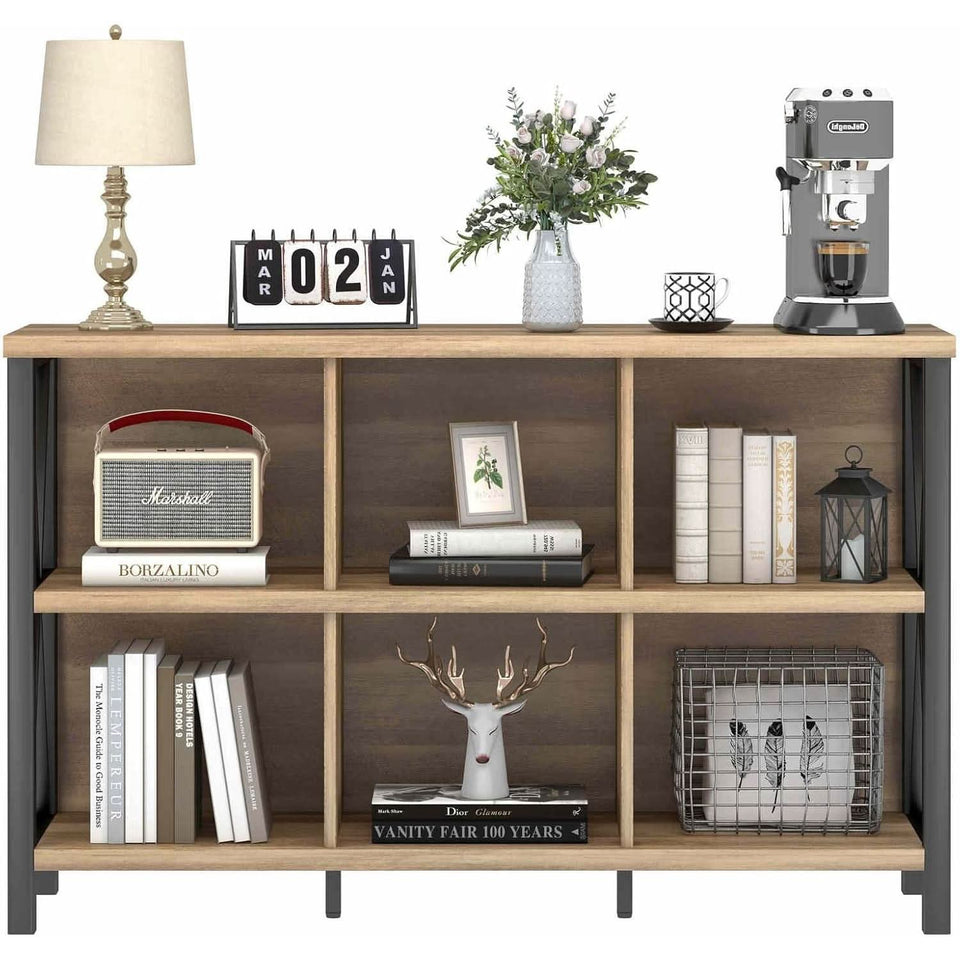 6 Cube Storage Organizer With Shelf Rustic Oak Bookcase