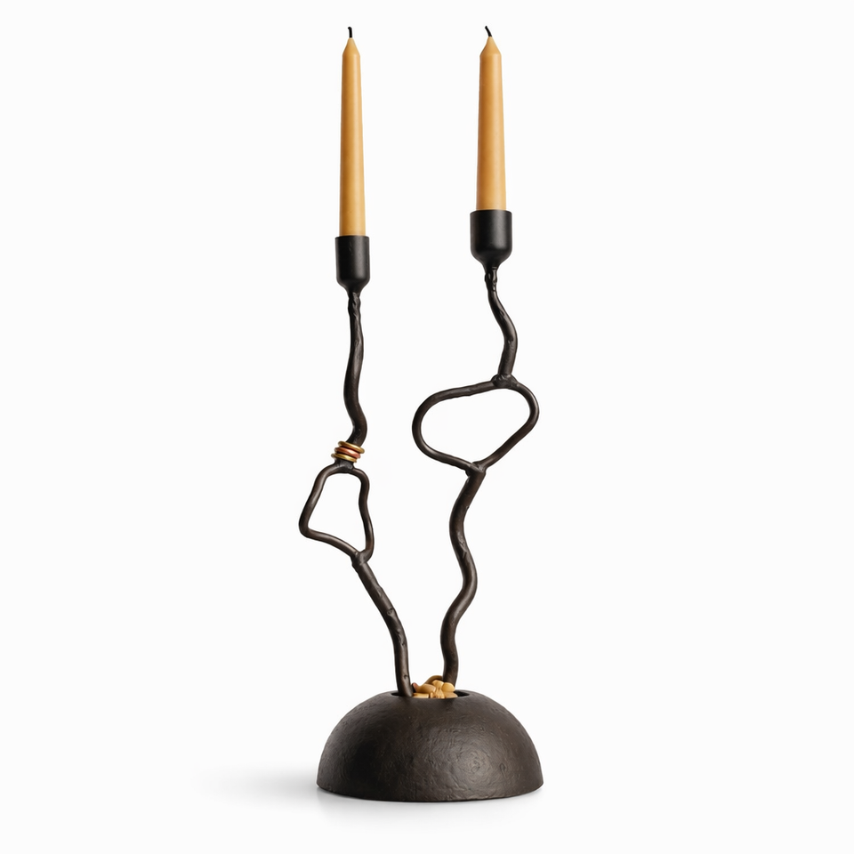 Dreams Candle Holder — Sculptural Handmade Iron & Copper Taper Holder (15”)