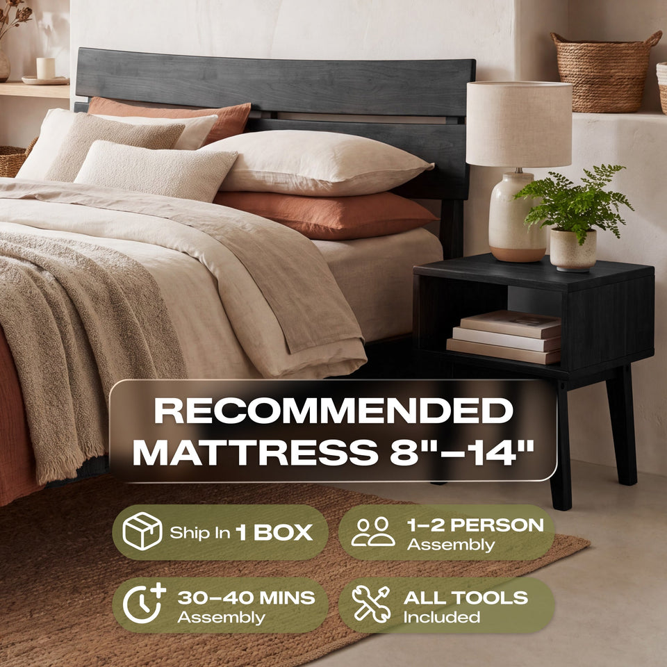 [Buy 1 Get 1] Aurora Solid Wood Bed Frame & Nightstand