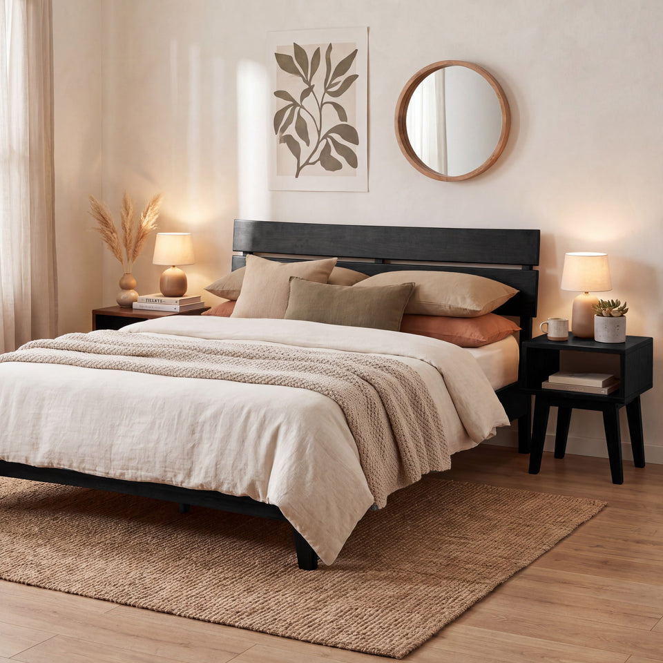 [Buy 1 Get 1] Aurora Solid Wood Bed Frame & Nightstand