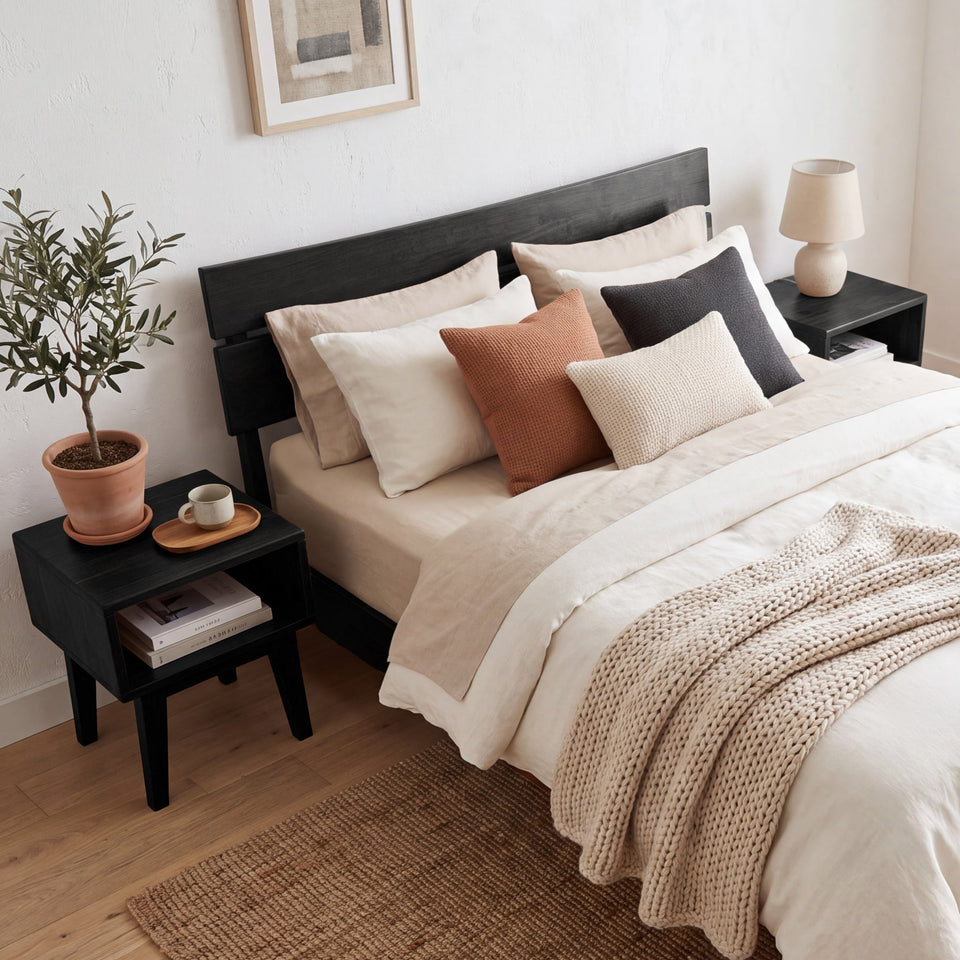 [Buy 1 Get 1] Aurora Solid Wood Bed Frame & Nightstand