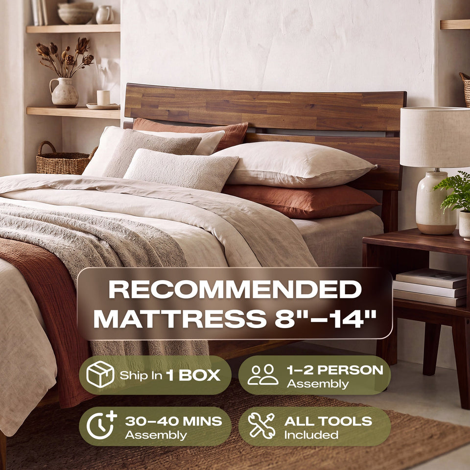 [Buy 1 Get 1] Aurora Solid Wood Bed Frame & Nightstand