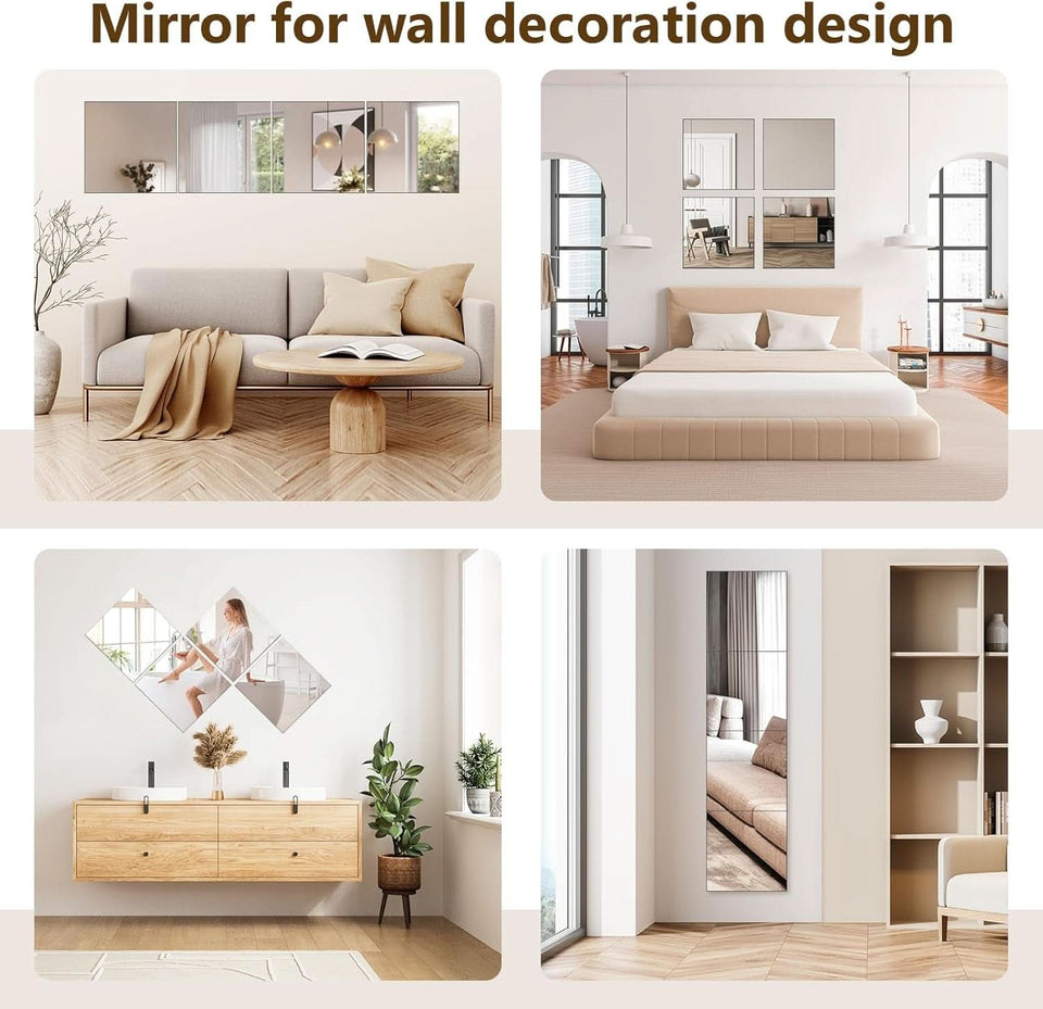 Set Of 4 12x12 Inch Acrylic Mirror Tiles For Wall Decor