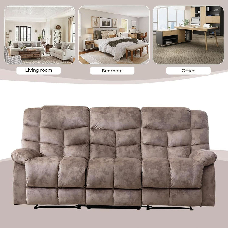 Manual Recliner Sofa Set Memory Foam Cushions Brown