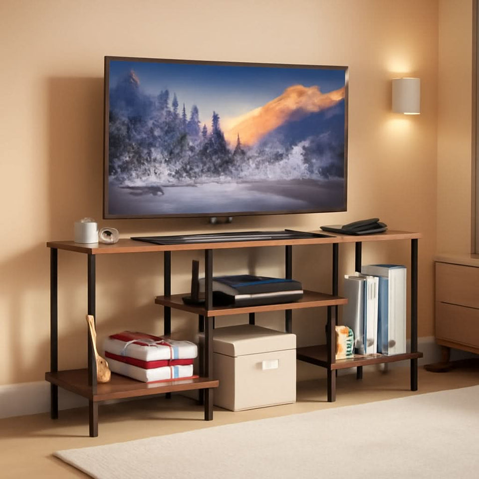 Rustic Brown 50 Inch TV Stand With Power Outlets And Shelf