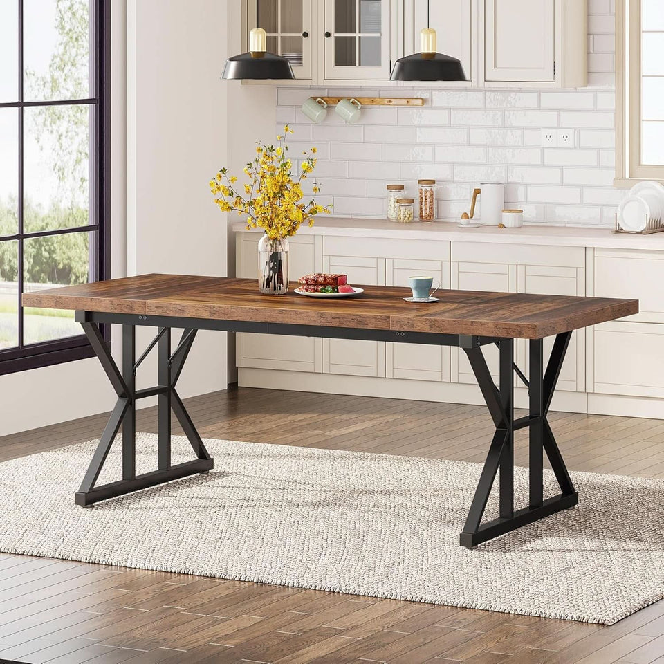 Farmhouse 70.8 Inch Wood Dining Table With Metal Legs