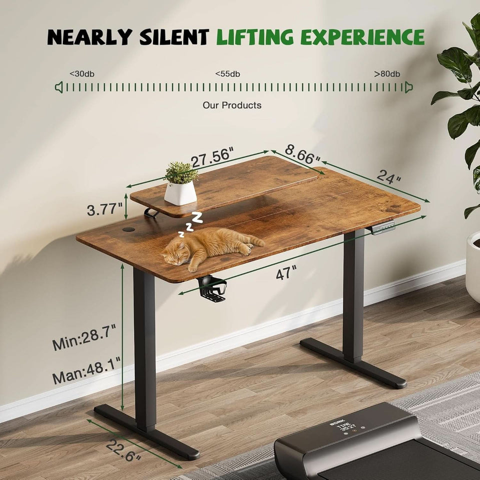 Electric Standing Desk With Monitor Stand 47x24 Brown