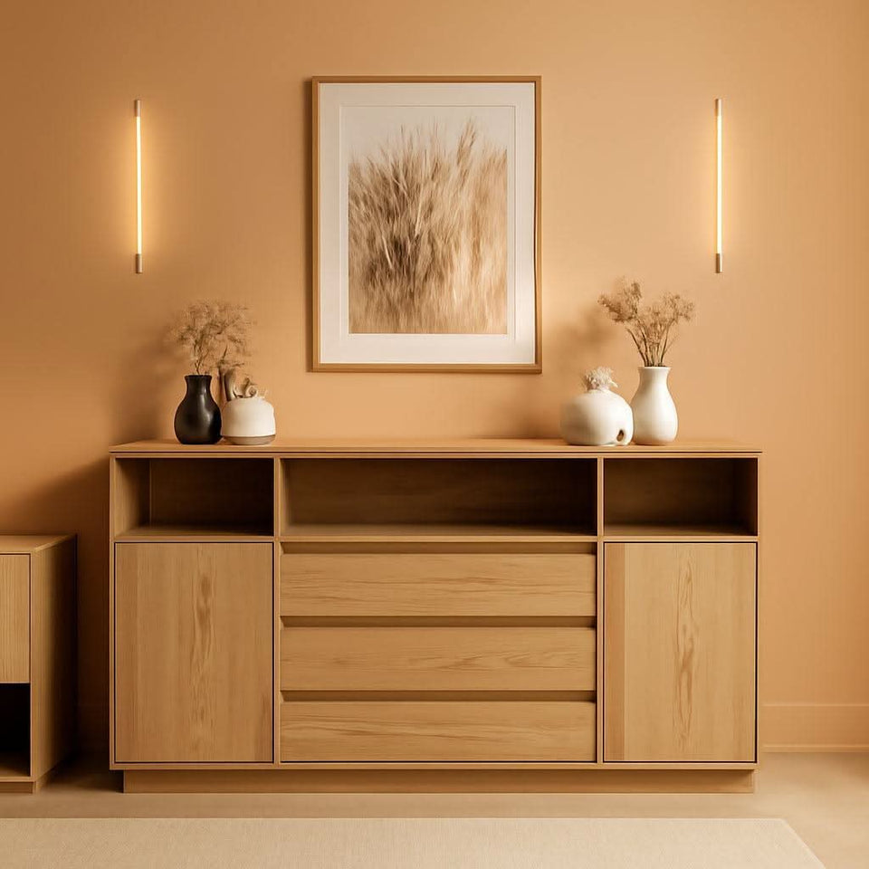 63 Inch Natural Solid Wood Sideboard With Drawers Storage