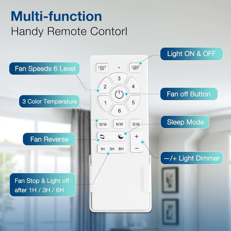 52 Inch Black Ceiling Fan With Lights Remote Control