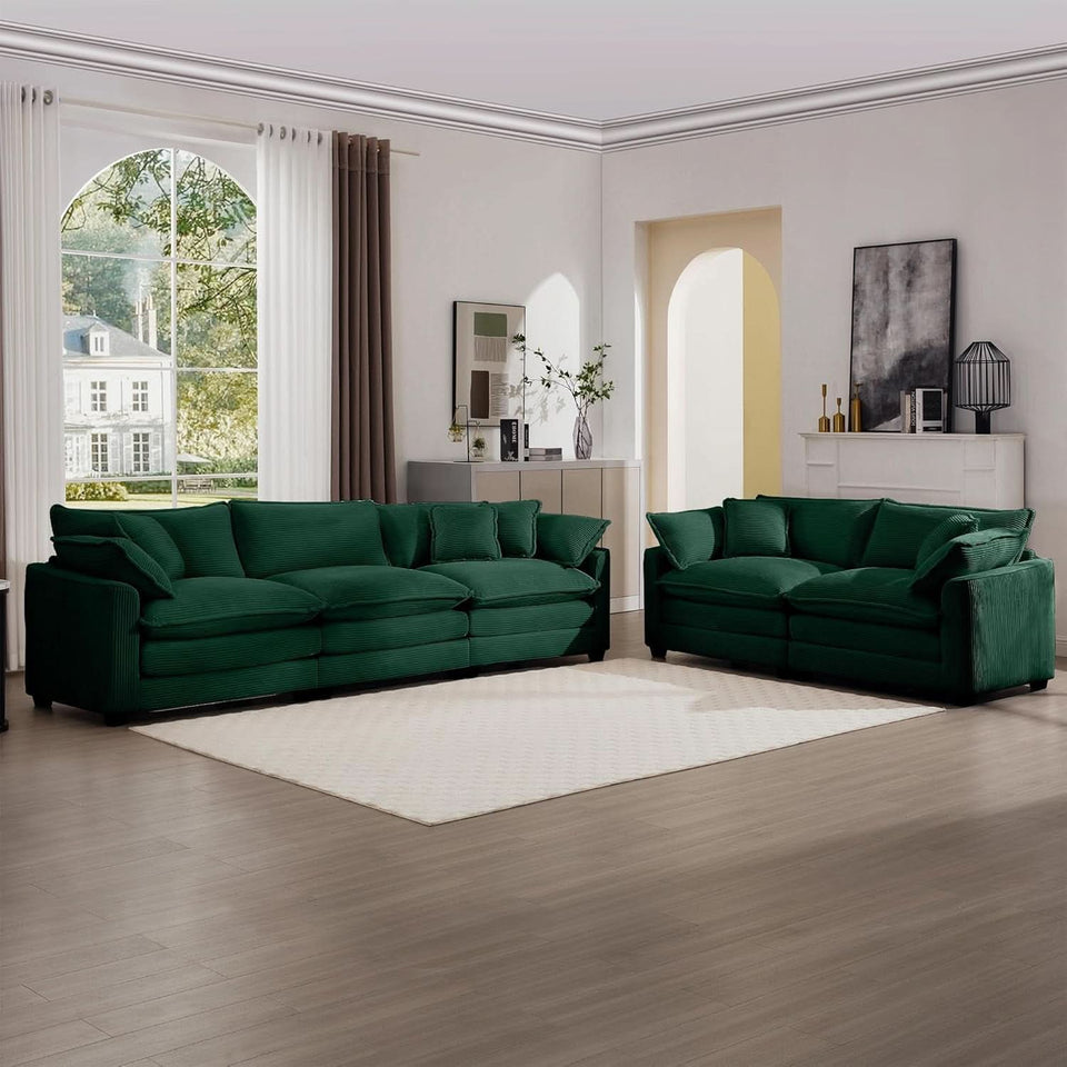 Oversized 2 Piece Sofa Set 3 Seater Loveseat Green