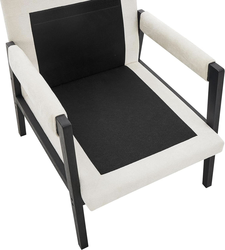 White Chenille Upholstered Mid Century Accent Armchair