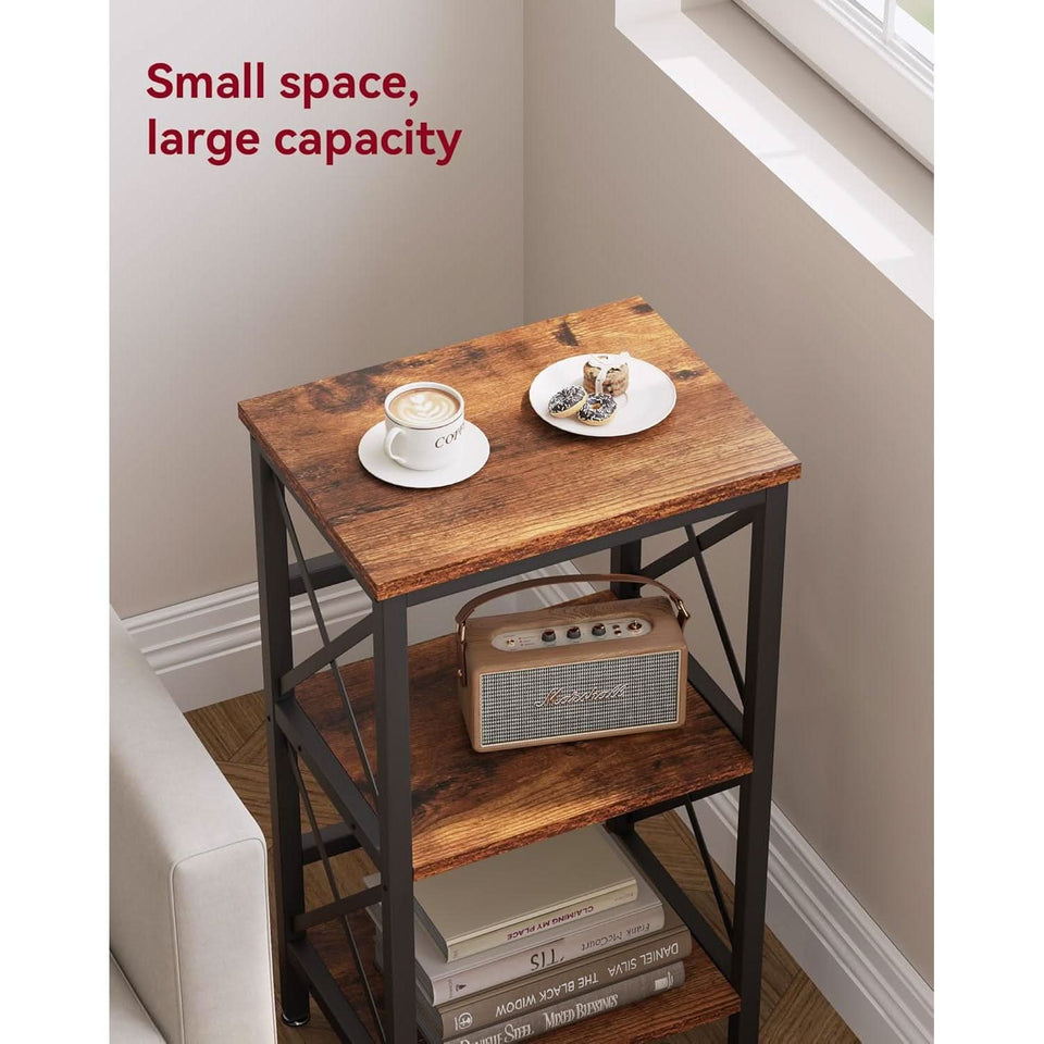 3 Tier Bookcase Industrial Metal Bookshelf With Side Fence in Rustic Brown Living Room Storage Display