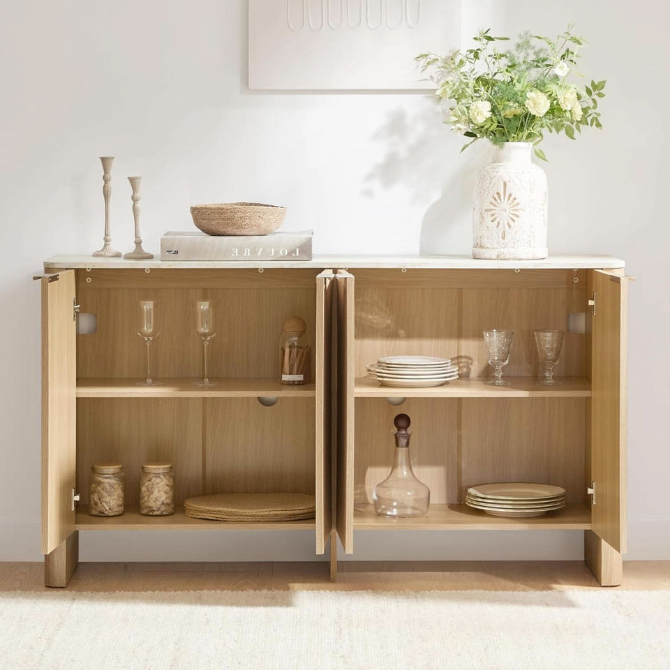 61 Inch Oak Sideboard Cabinet With Adjustable Shelves