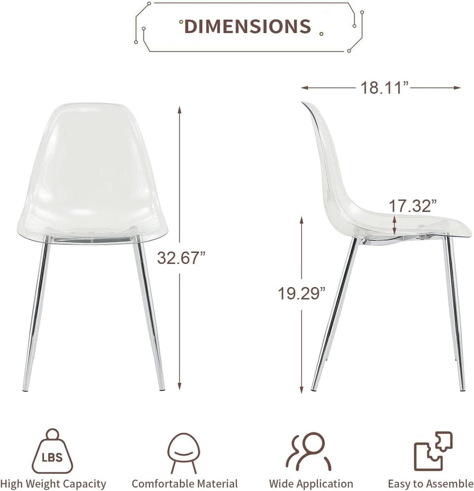 Clear Acrylic Dining Chairs Set Of 4 With Metal Legs