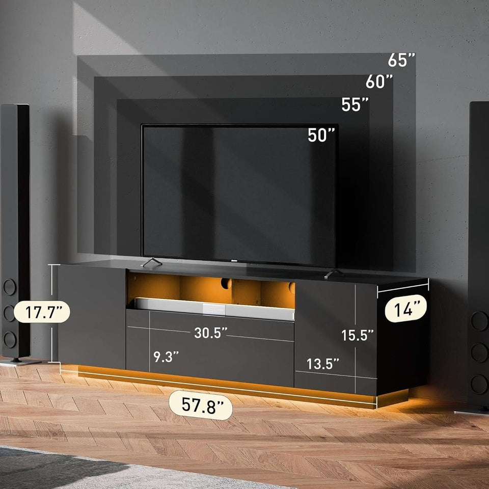 Black 58-Inch TV Console For Living Room Entertainment
