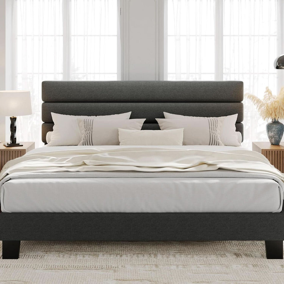 King Size Bed With Adjustable Headboard In Dark Grey
