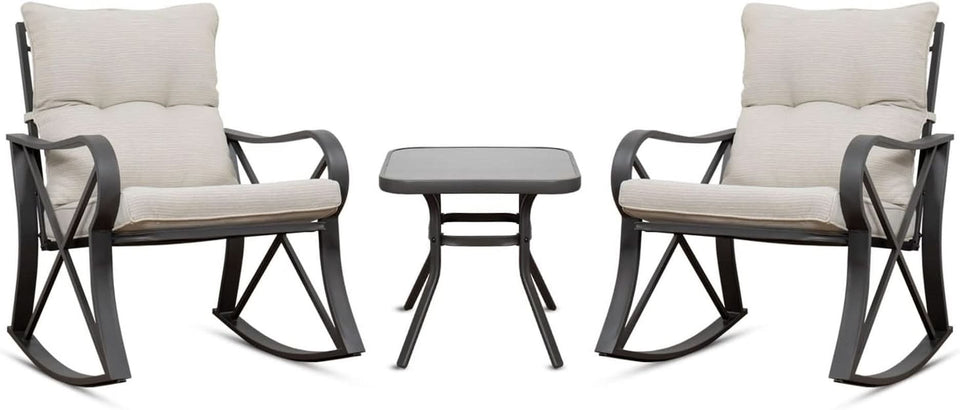 Three Piece Outdoor Bistro Set with Rocking Chairs