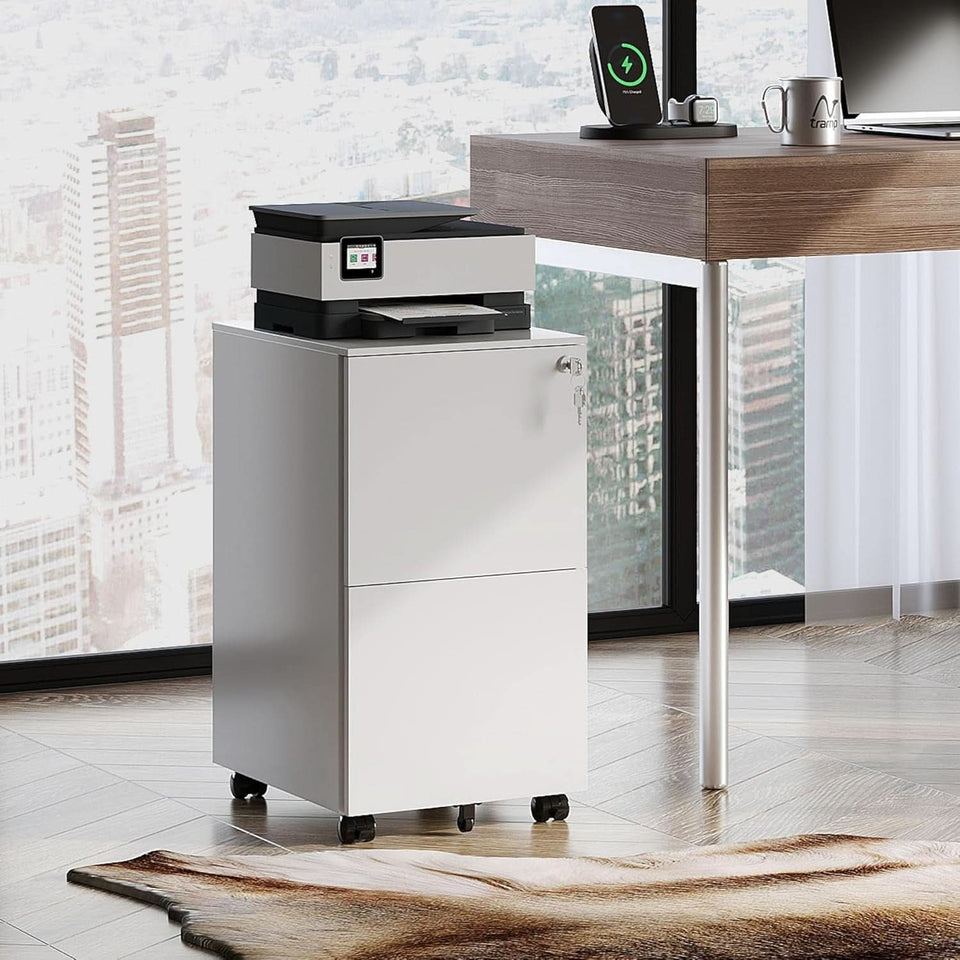 Locking 2 Drawer File Cabinet For Home Office Metal Under Desk Fully Assembled With Smooth Full Extension Slides