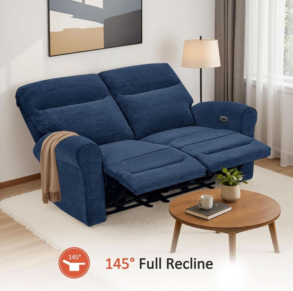 64.6 Inch Wall Hugger Loveseat Navy Blue Space Saving