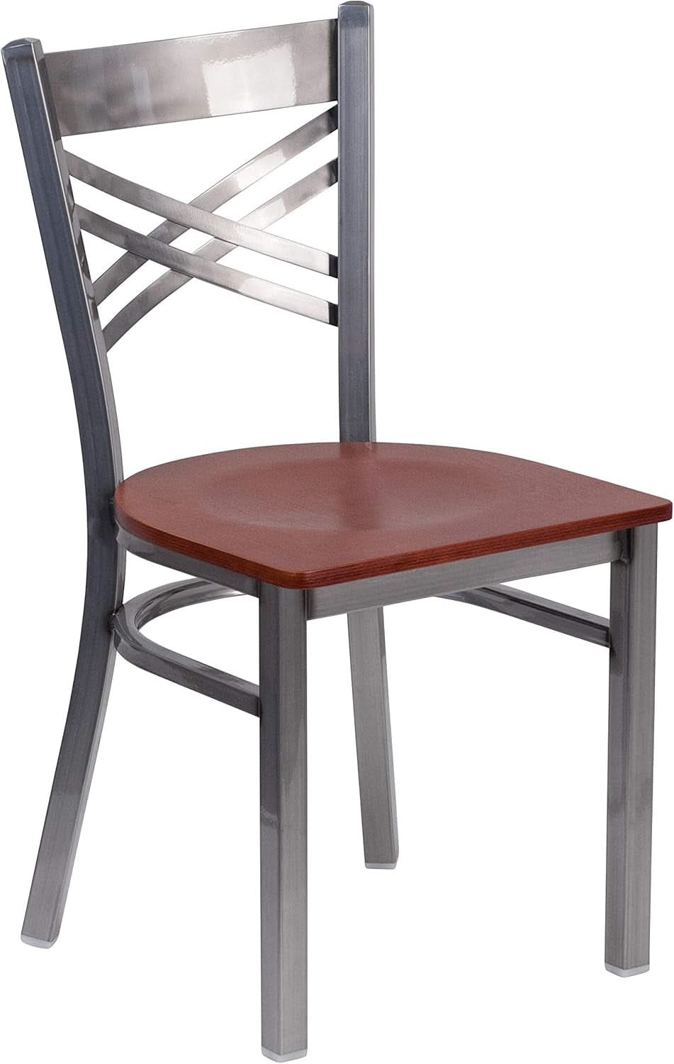 2 Pack Hercules Series X Back Metal Dining Chairs With Cherry Wood Seat For Restaurant Or Home Dining