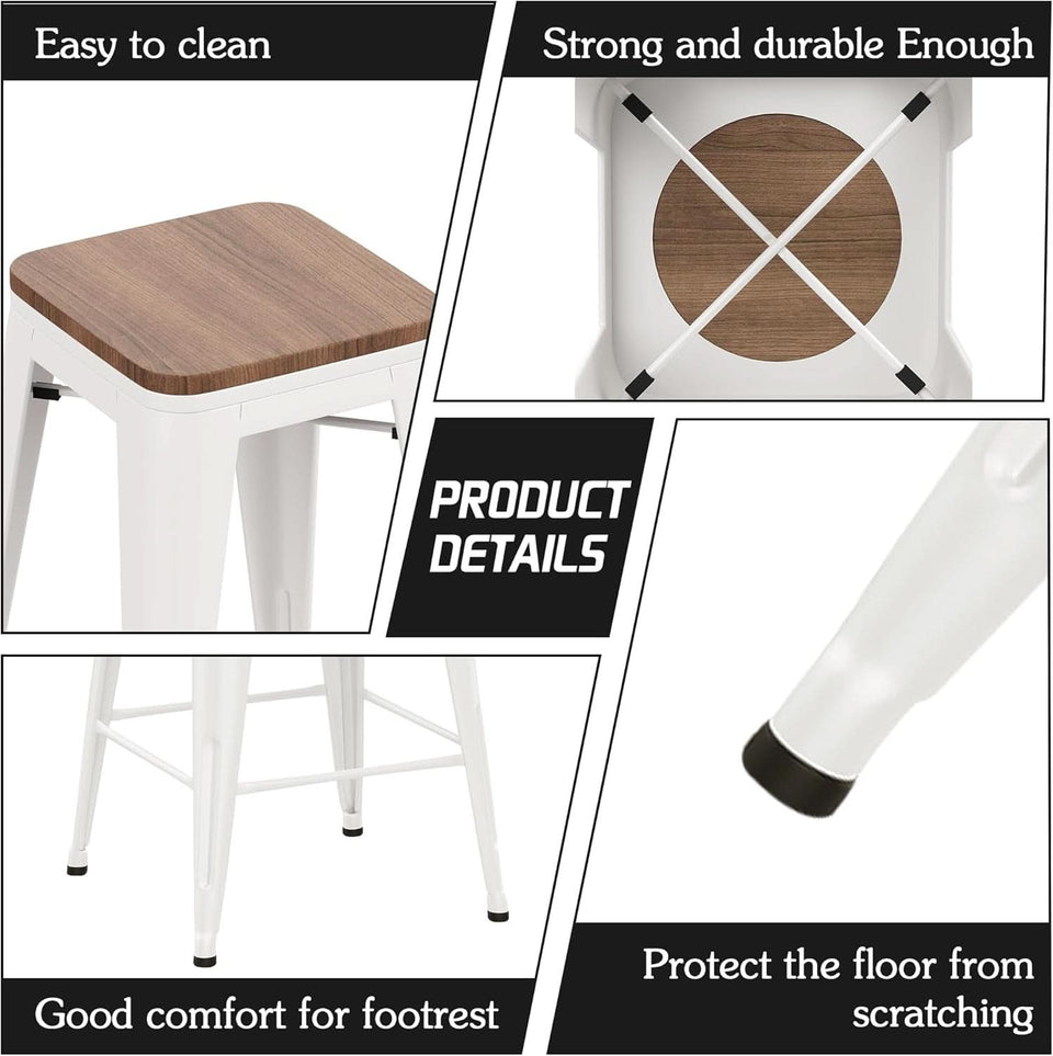 Metal Bar Stools Set of Four Backless Stackable Design