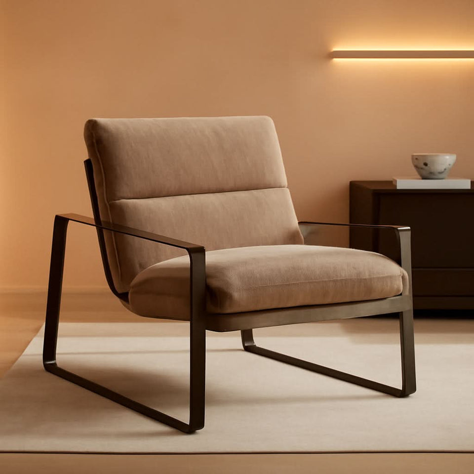 Khaki Chenille Accent Chair With Armrest Upholstered