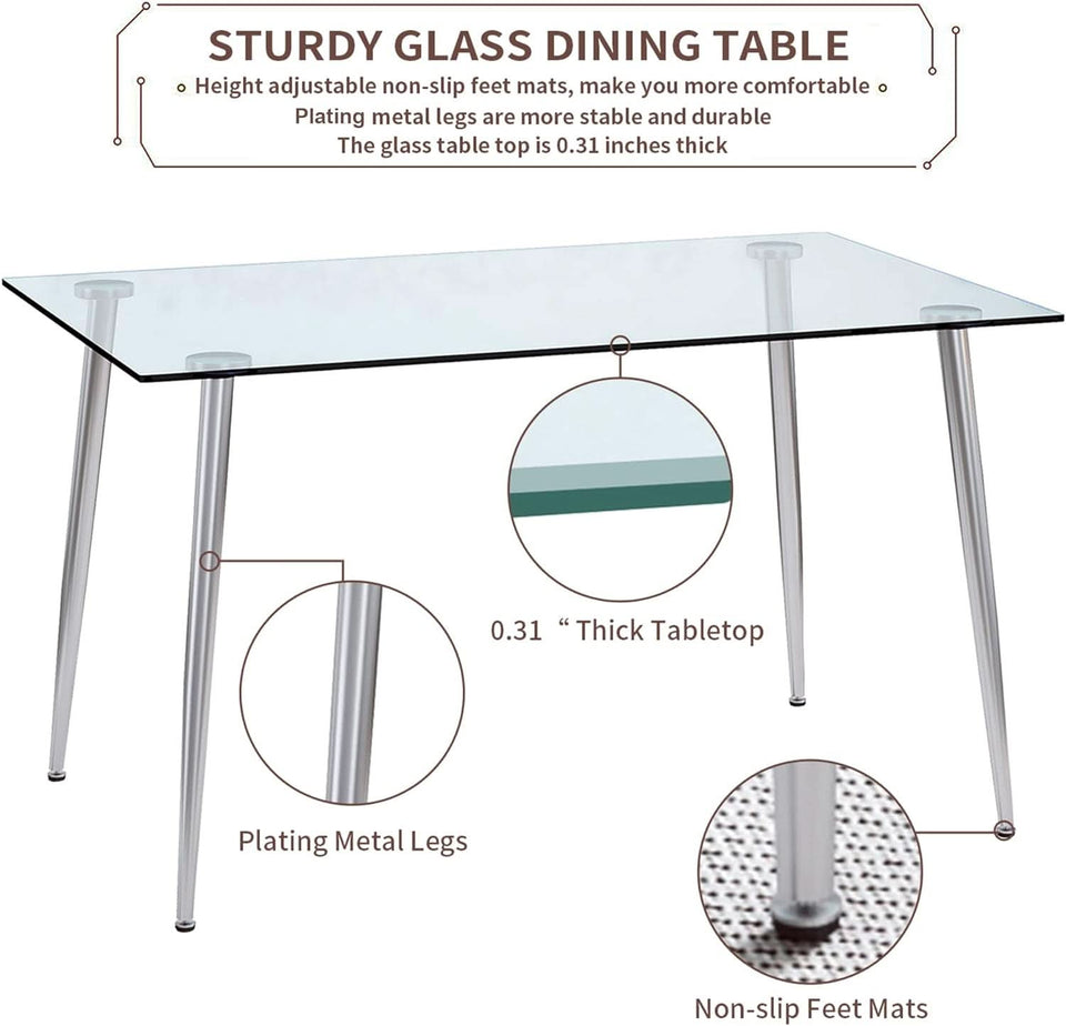 Glass Dining Table For 4 51 Inch Clear Top For Home