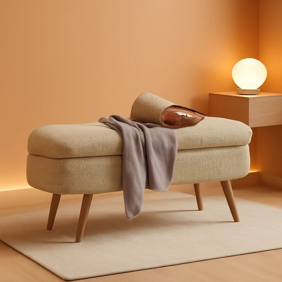 43-Inch Upholstered Storage Ottoman Bench With Hinge
