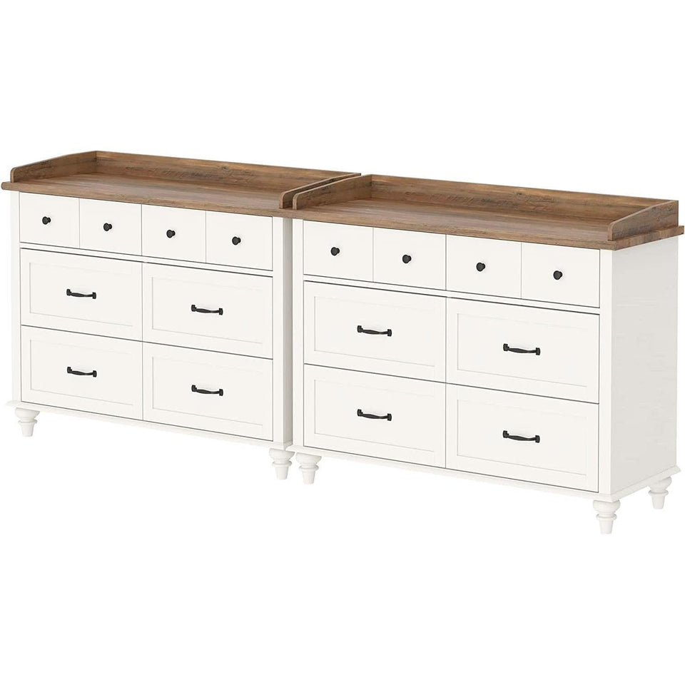 2 In 1 Mid Century Modern White Dresser TV Stand For 85 Inch TV With 12-Drawer Dresser Unit