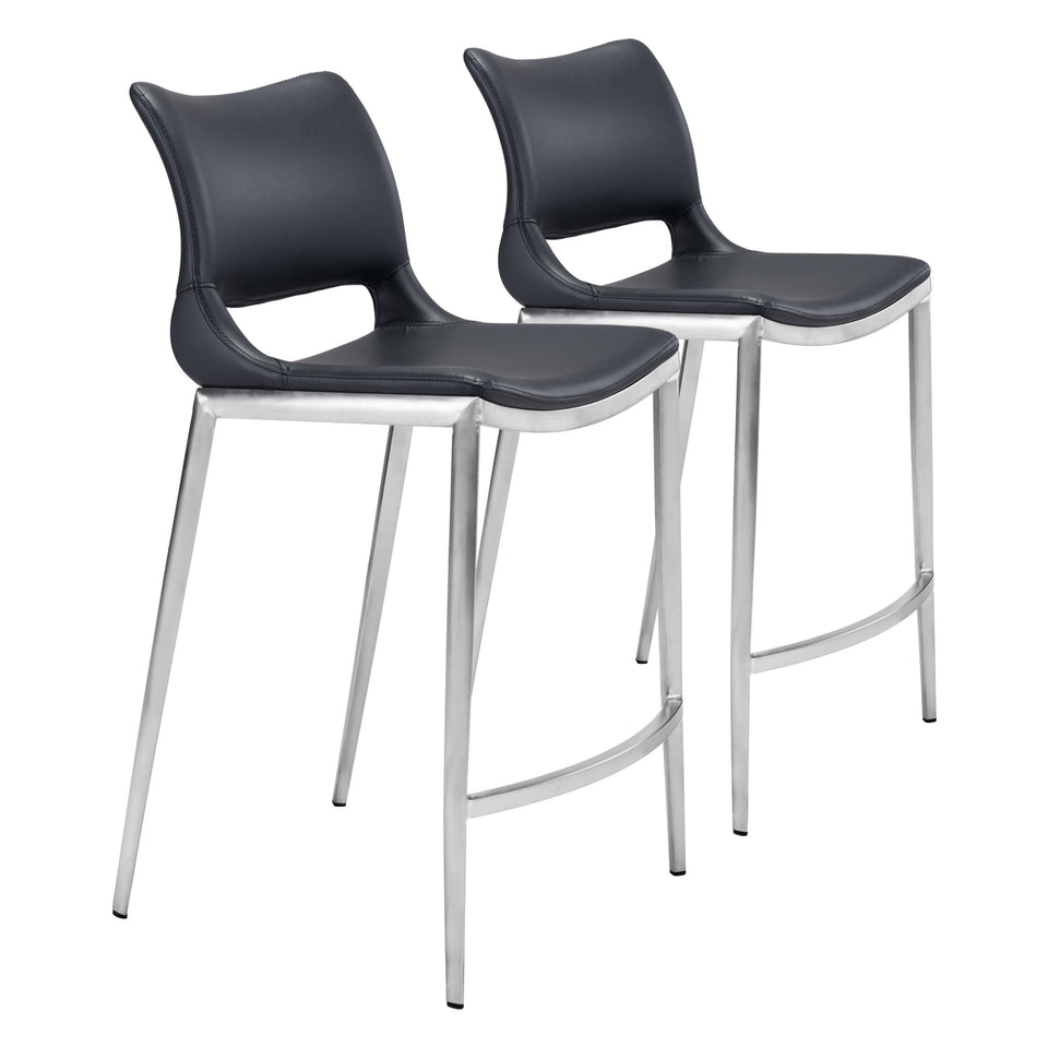 Ace Counter Stool (Set of 2) Black & Silver