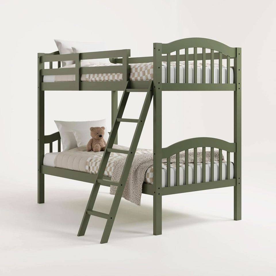 Olive Twin Over Twin Bunk Bed Converts To Two Beds