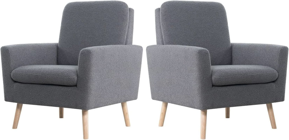 Gray Mid Century Modern Plush Upholstered Armchair
