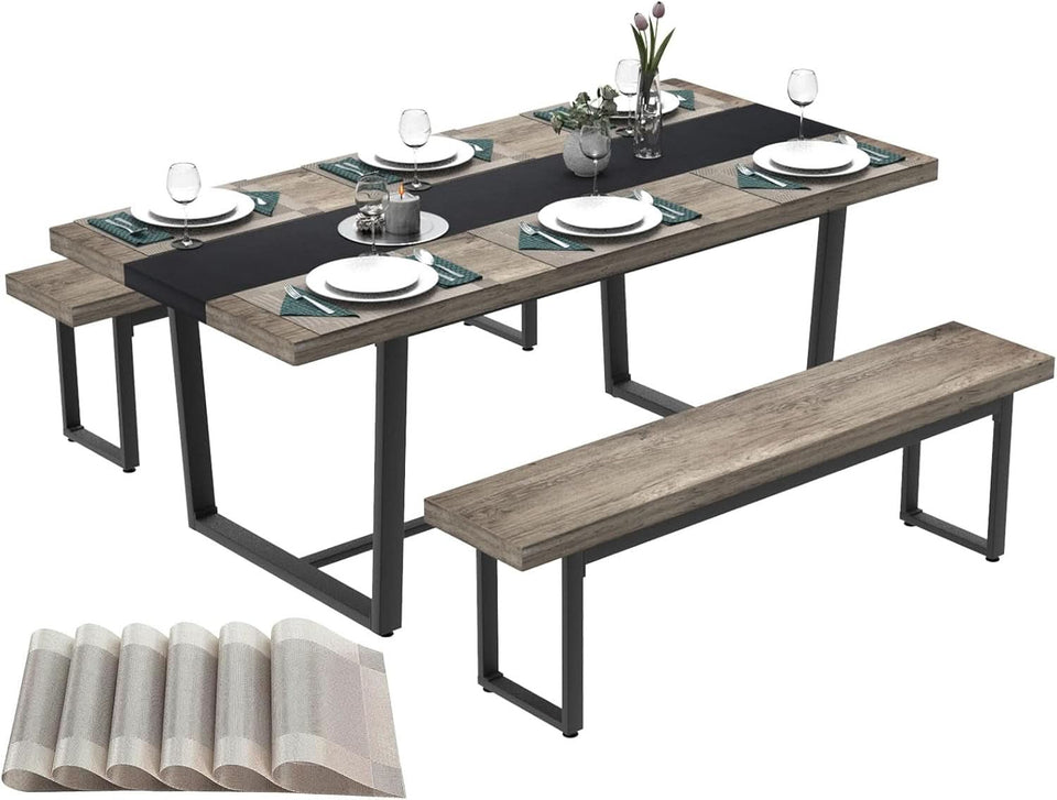 71 Inch Grey Dining Table Industrial Farmhouse Style