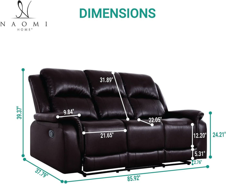 Espresso Leather Sofa Set With Manual Recliner For Living Room