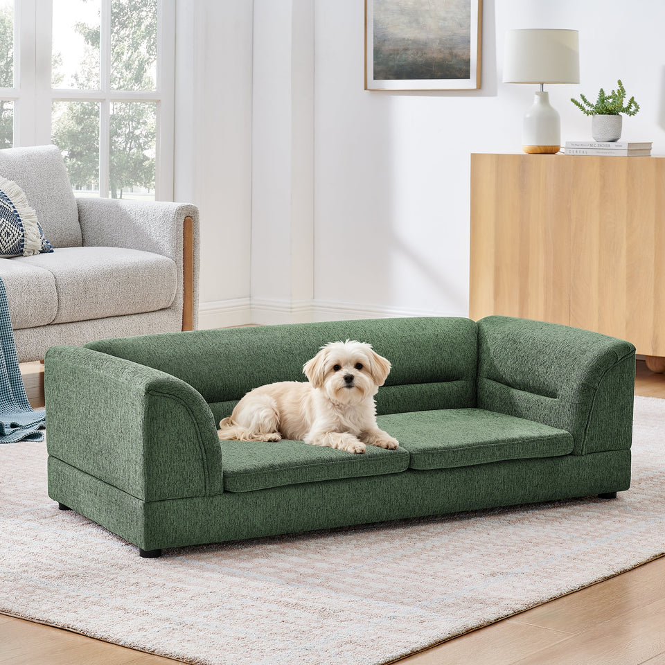 Oversized Pet Sofa with Curved Armrest - Olive Green, Beige, Light Grey, Dark Gray