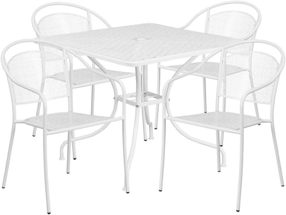 35.5 Square White Outdoor Patio Table Set With 4 Chairs