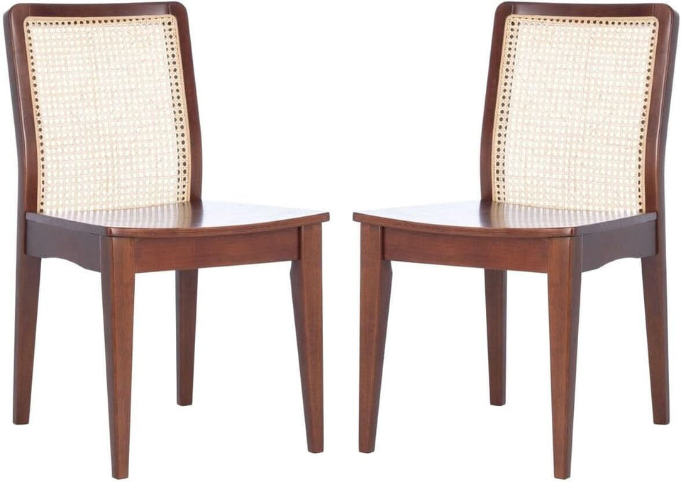 Benicio Dark Brown Natural Rattan Back Dining Chair Set of 2