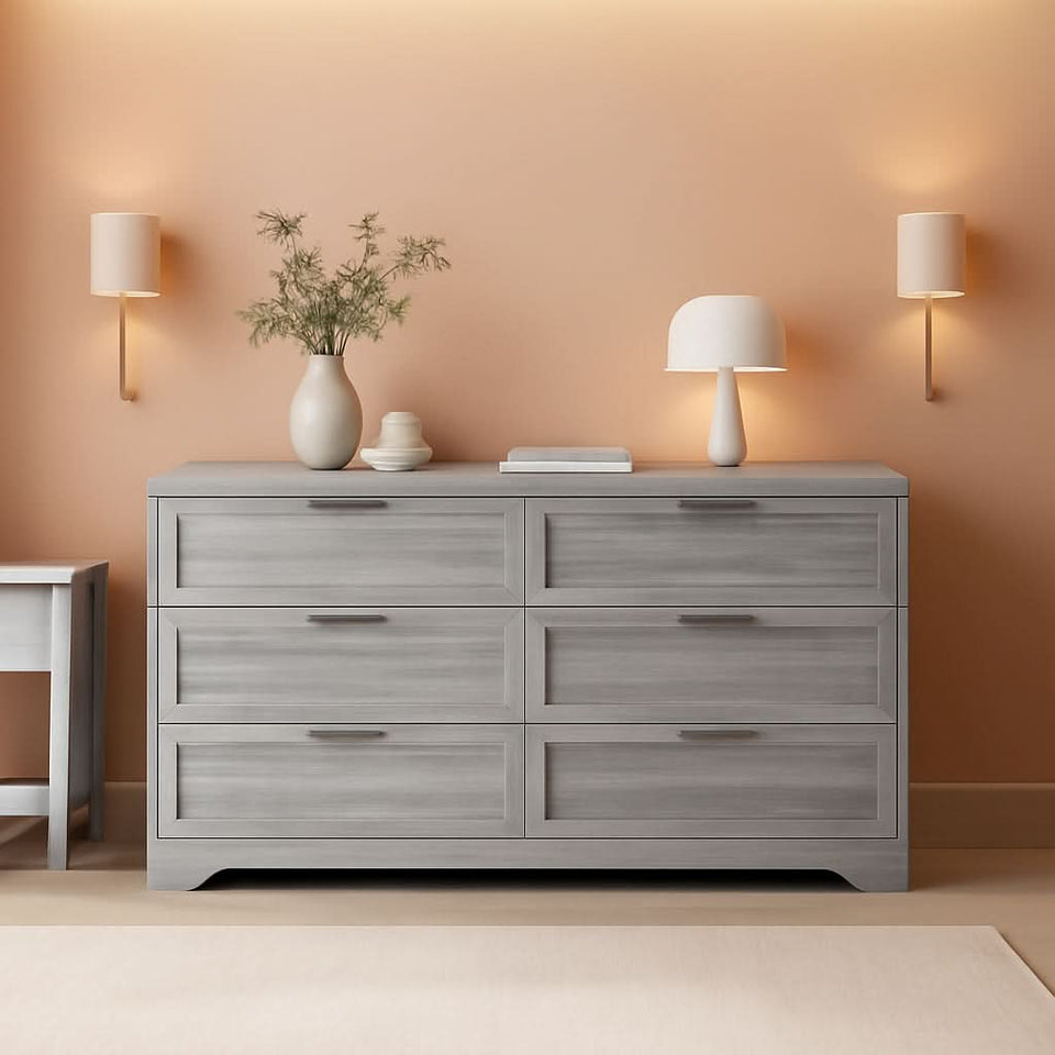 grey wash wood dresser Milsie Grey Wood 33" 6 Drawer Dresser