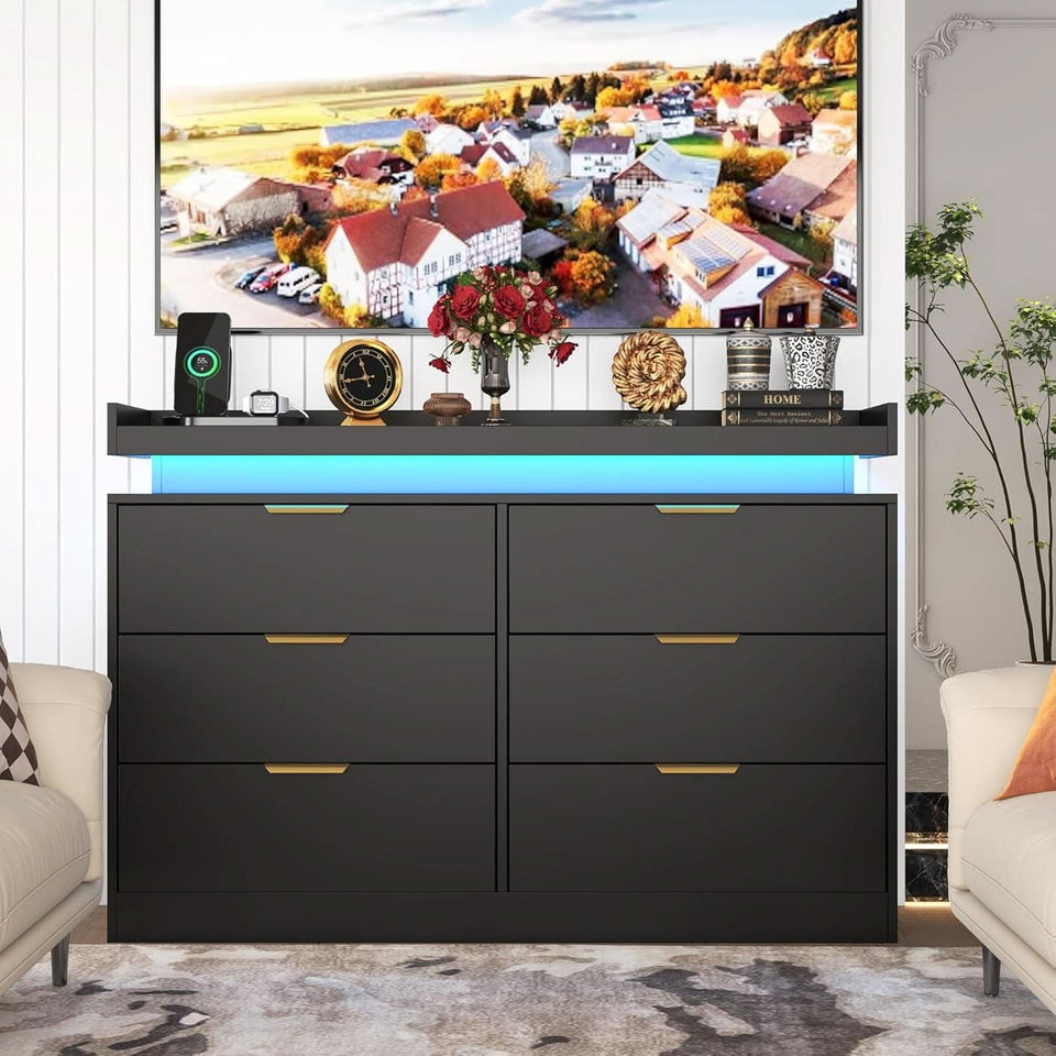 Six Drawer Dresser With LED Illumination Enhancement