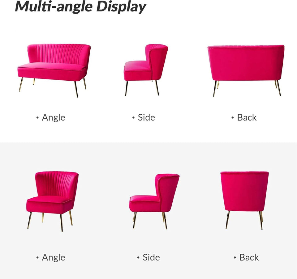 3 Piece Velvet Living Room Set Fuchsia Loveseat With Gold Legs And Accent Chairs