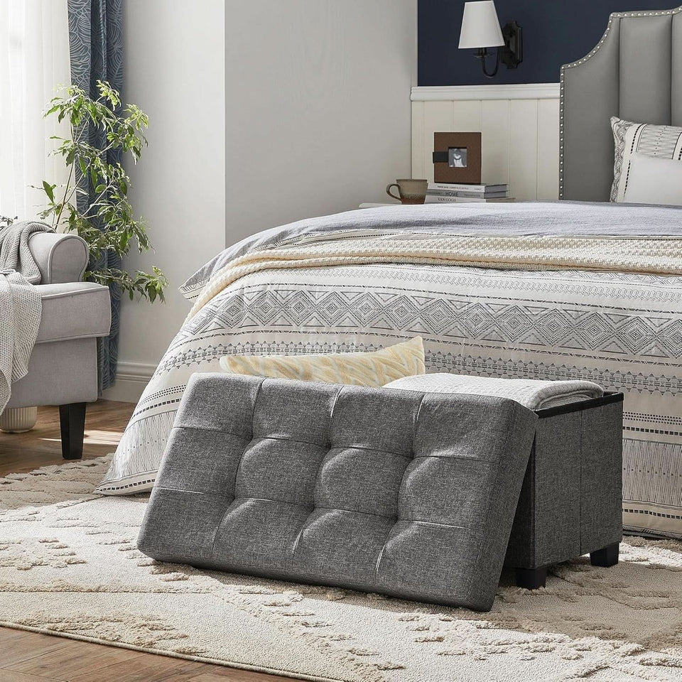 Slate Gray Storage Ottoman Bench 15x30x15.2 Inches