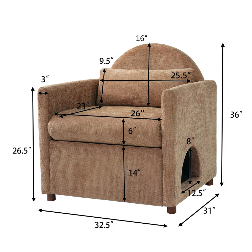 Coffee Pet Friendly Accent Chair with Hidden Pet Nook - Acacia Wood