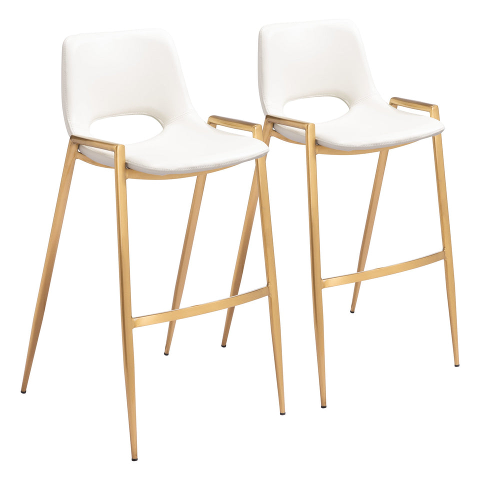 Desi Barstool (Set of 2) White & Gold