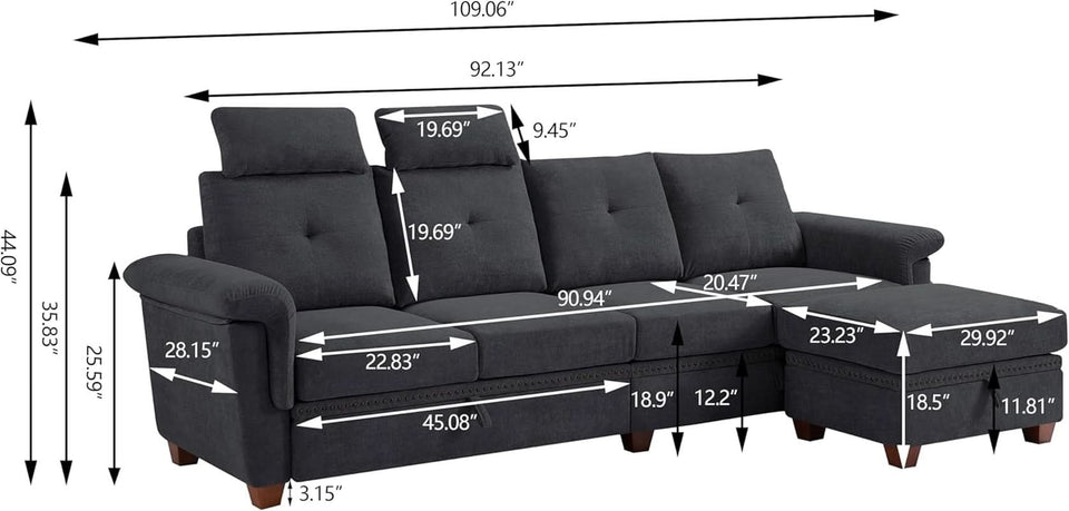 L Shaped Sectional Sofa With Storage Chaise Dark Grey