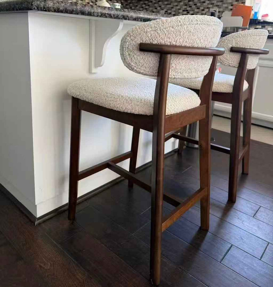 ACTU Counter Stools Set of 2, 26” Upholstered Bar Stools, Solid Wood, Mid-Century Modern