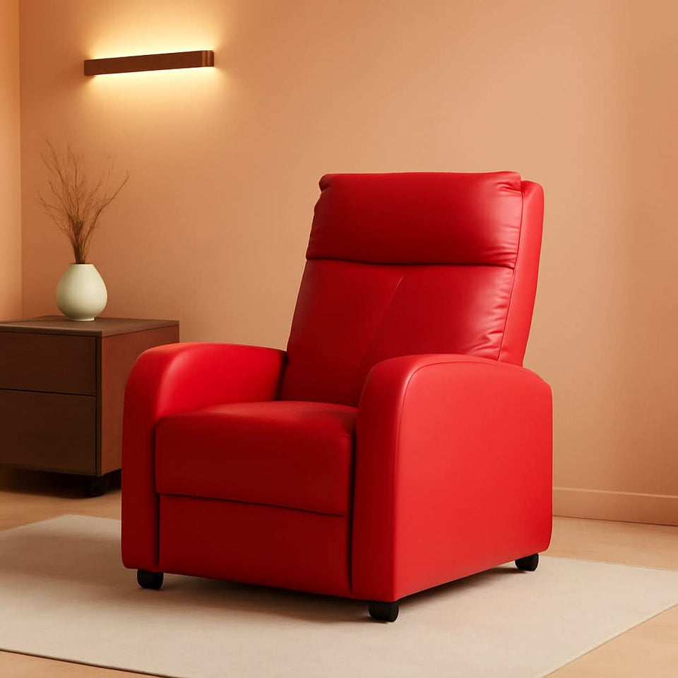 Red PU Leather Adjustable Recliner Chair With Padded Seat