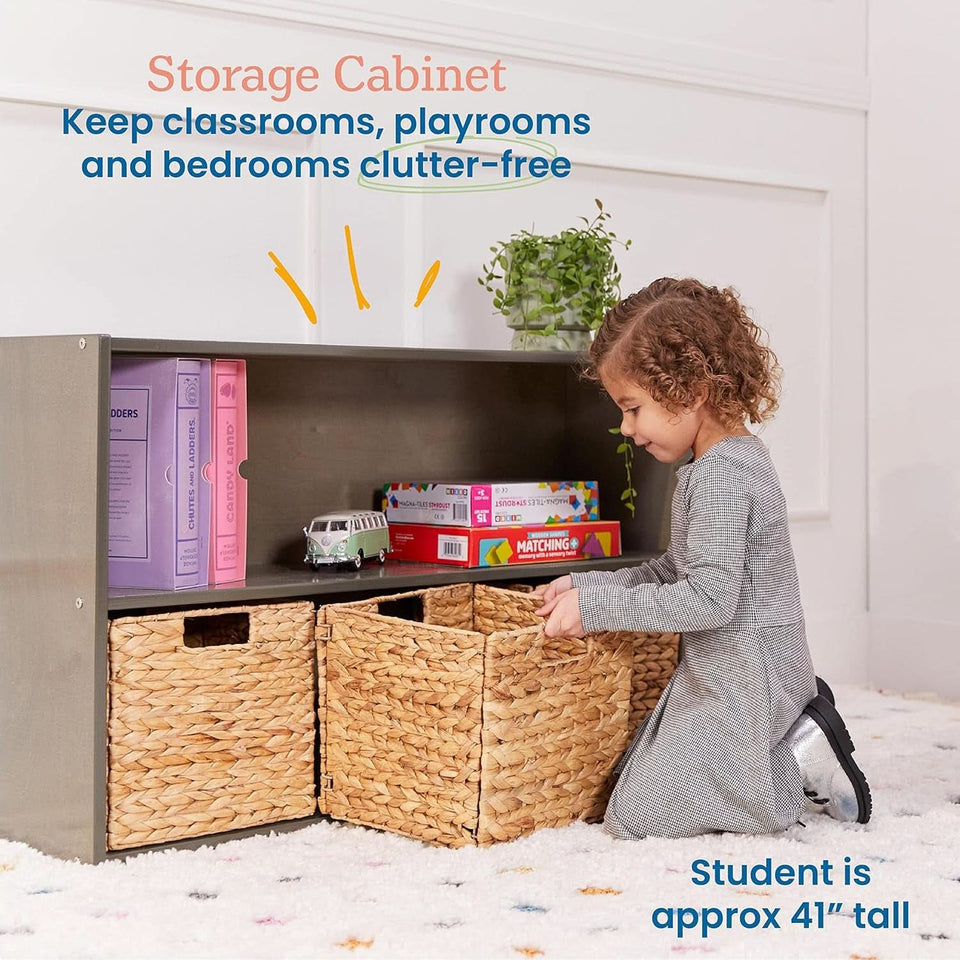 Two Shelf Storage Cabinet 24In Grey Wash Kids Bookshelf