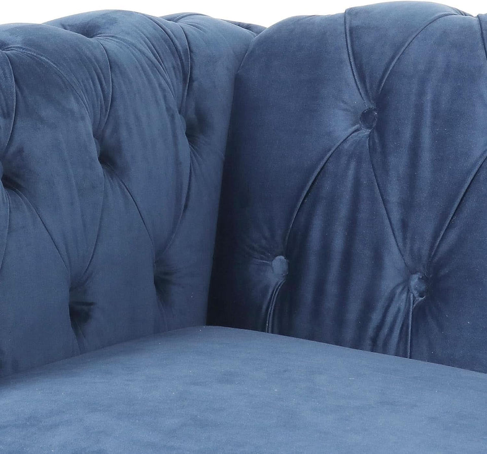 Three Piece Blue Velvet Chesterfield Sofa Set With Club Chair And Loveseat For Living Room