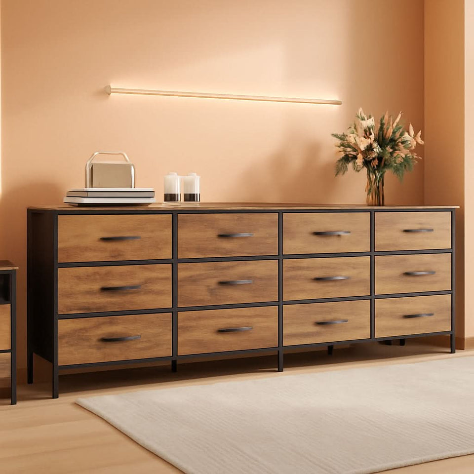 70 Inch Rustic Brown Dresser Entertainment Center TV Stand